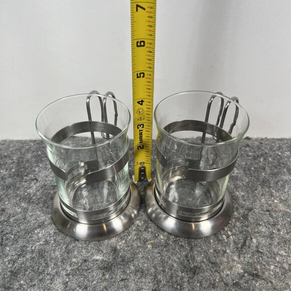 French Press Coffee Cup Set of 2 Glass Stainless Steel VTG Unmarked Pyrex - Picture 9 of 11